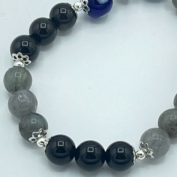 Crystal beaded stretch bracelet ONE NEW evil eye silver obsidian labradorite rei - Picture 6 of 12